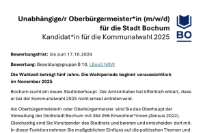 STADTGESTALTER suchen unabhängigen Oberbürgermeister oder Oberbürgermeisterin per Stellenanzeige