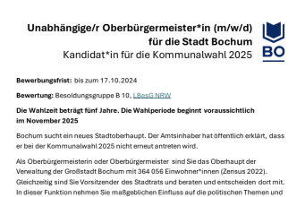 STADTGESTALTER suchen unabhängigen Oberbürgermeister oder Oberbürgermeisterin per Stellenanzeige
